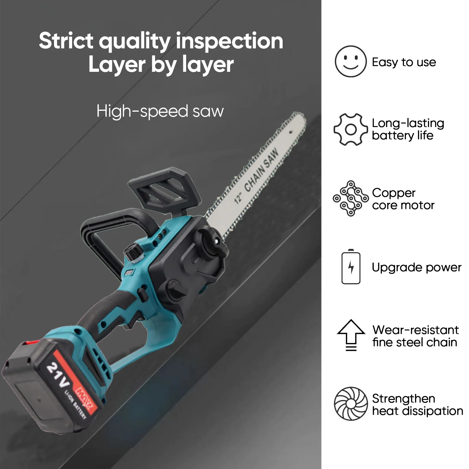 1500W Bürstenlose 12-Zoll-Elektrokettensäge, kabellos, für Holzbearbeitung, Handwerkzeug, Gartenwerkzeug, kompatibel mit Makita 18V Akku – Detail 12