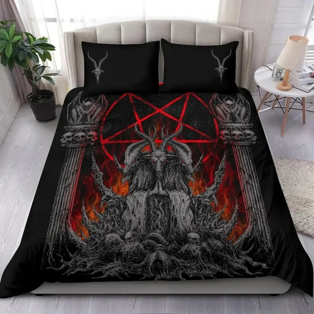 

Skull Skeleton Satanic Goat Skull Duvet Cover Set Trophy Demon Breed Bedding Sets Night Blue Pink Satanic Baphomet Quilt Cover