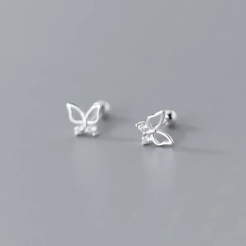 TrustDavis Real 925 Sterling Silver Fashion Butterfly CZ Screw Stud Earrings For Women Wedding Valentine\'s Day Jewelry DB309