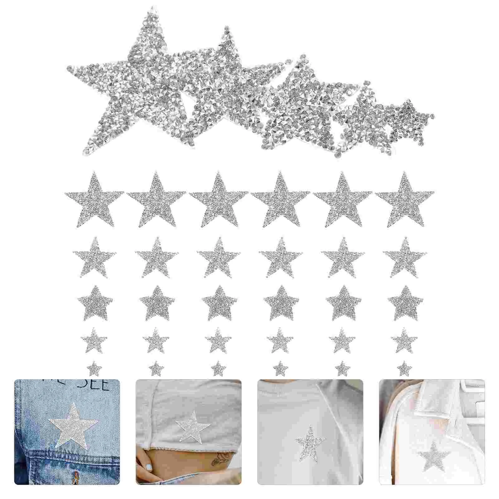 

50 Pcs Stickers Five-pointed Star Cloth Rhinestones Garment Sewing Patches Clothing Embroidered Silver