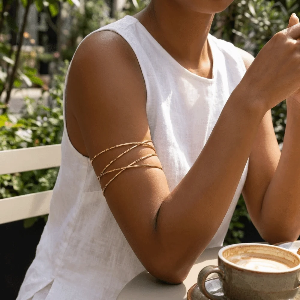 Gold Open Arm Bangles Metal Multilayer Coil Adjustable Snake Armband Tangling Lines Layered Hyperbolic Cuff Bangle Club