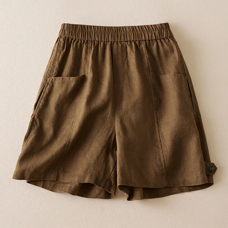 X2002 New Summer Thin Women 's Cotton Linen Shorts Elastic Waist Lady Causal Shorts