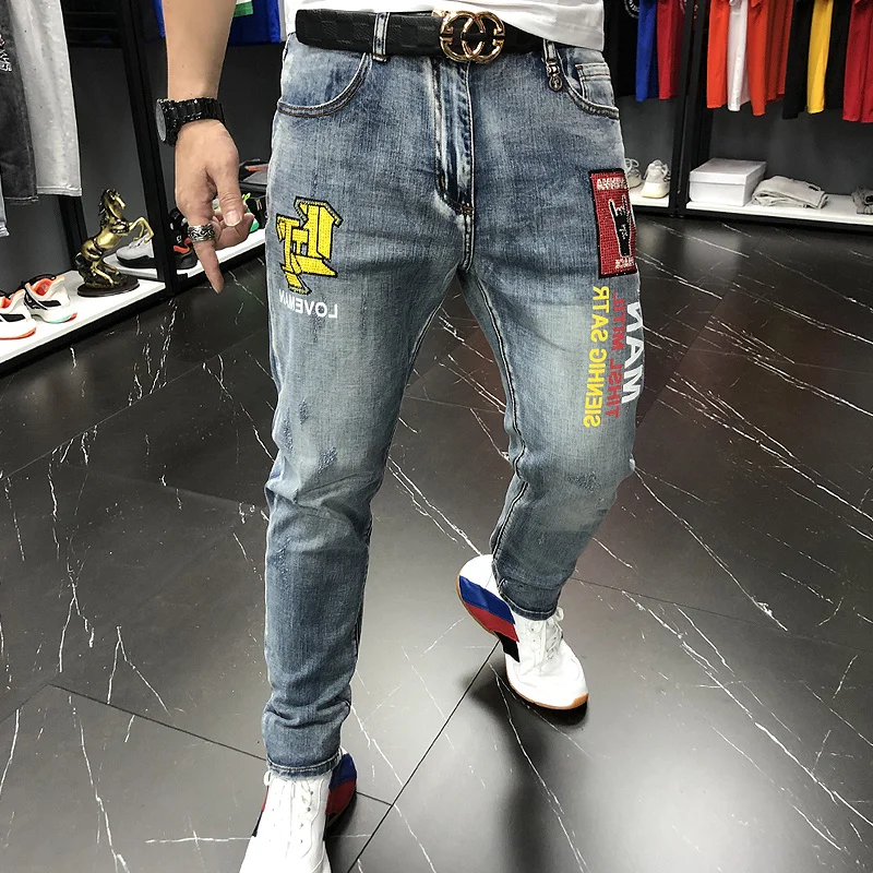 

Jean Men 2022 Spring Summer Embroidery Letter Print Slim Jeans Men Erkek Kot Pantolon Skinny Jeans Men Pantalon Homme Jean