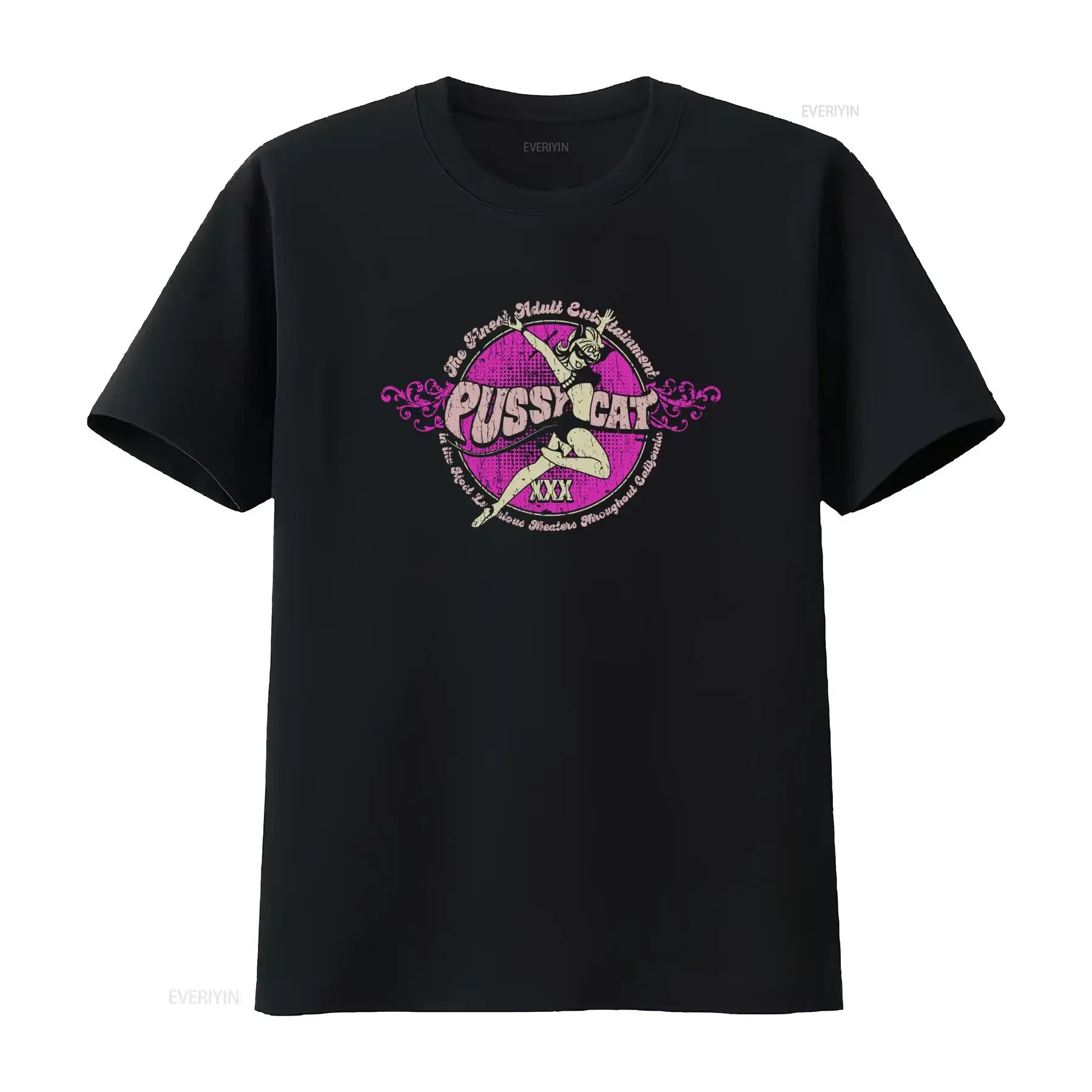 Pussycat Theaters 1966 Vintage Men's T Shirt Retro Design with Adult Entertainment Theme vintage Washed Top For Everyday Wear