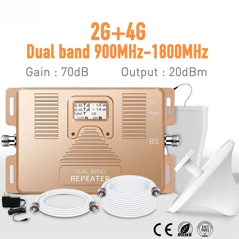 Smart Dual Band GSM Repeater–900/1800MHz Mobile Phone Signal Booster & Amplifier, Dual Mode Cellular Repeater for Home & Office
