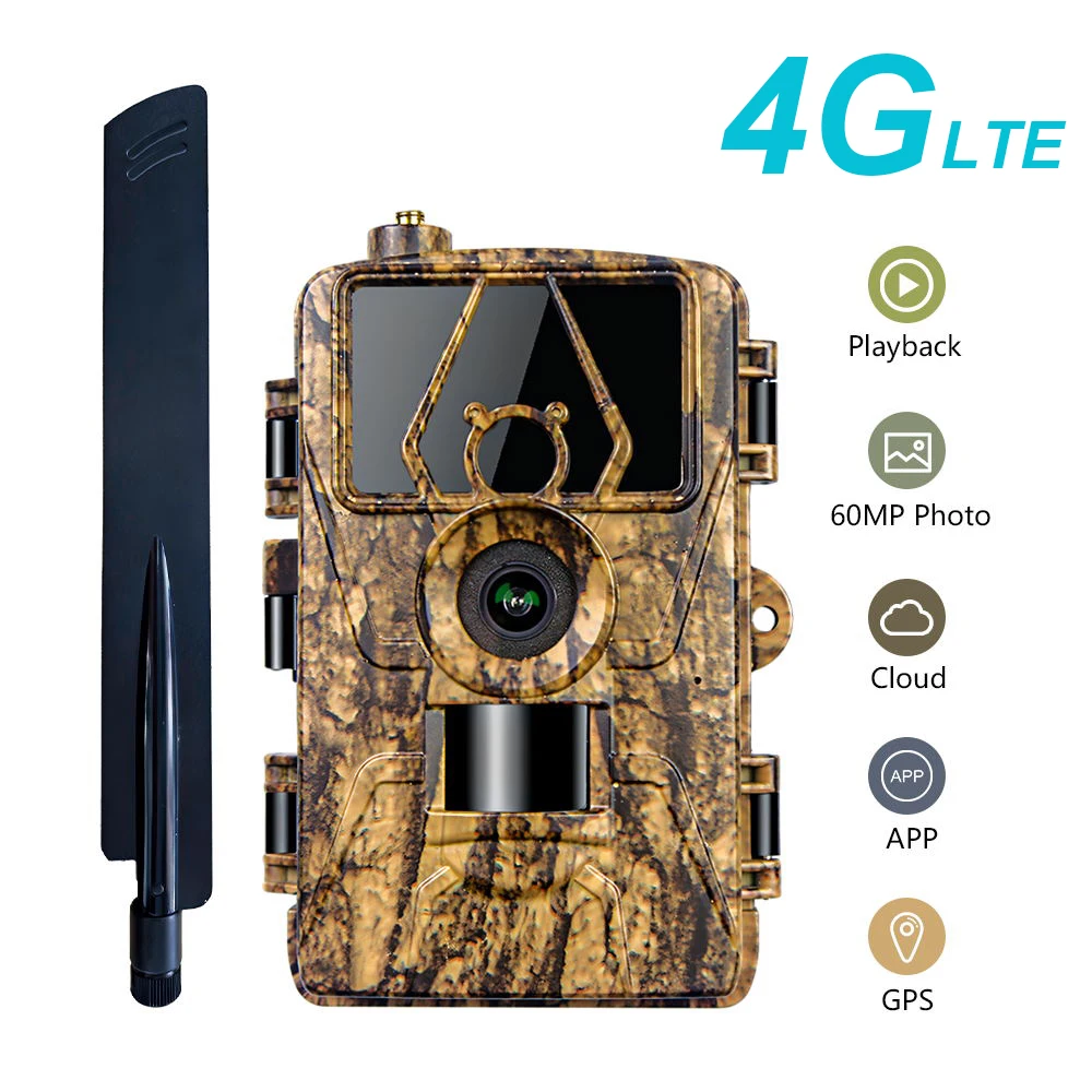 4G LTE Hunting Trail Camera 60MP HD 8K APP Control Night Vision Photo Trap with SIM card Cellular Mobile Wireless Wildlife Cam