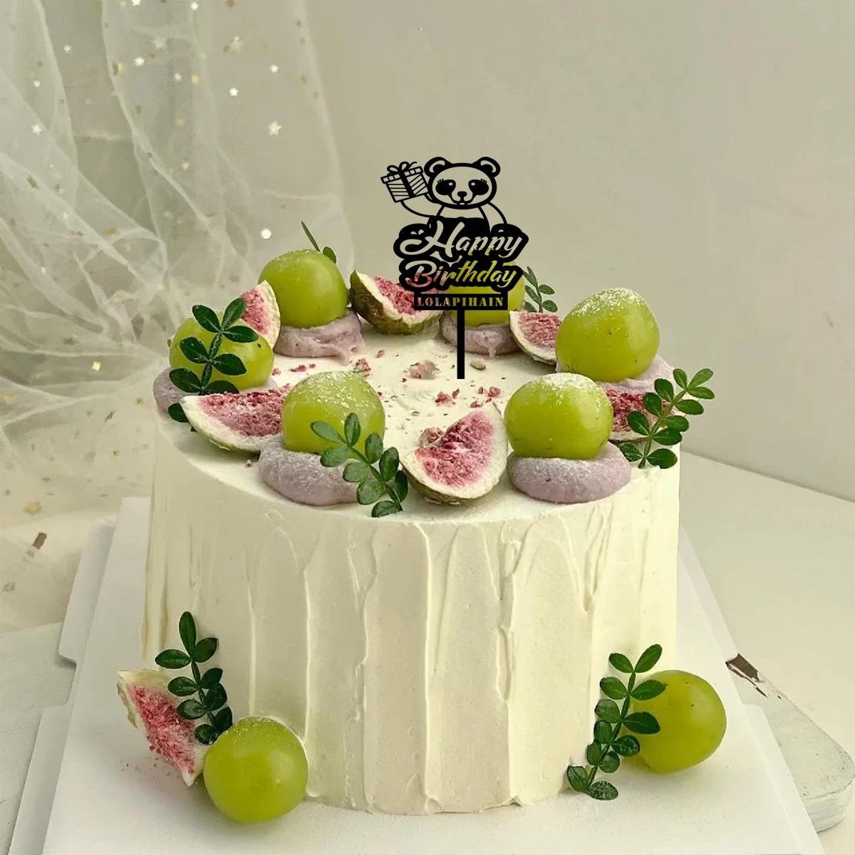 

1PC Cool bear with gifts Customized Name Cake Topper Cake Ornaments Birthday Party Cake Decoration