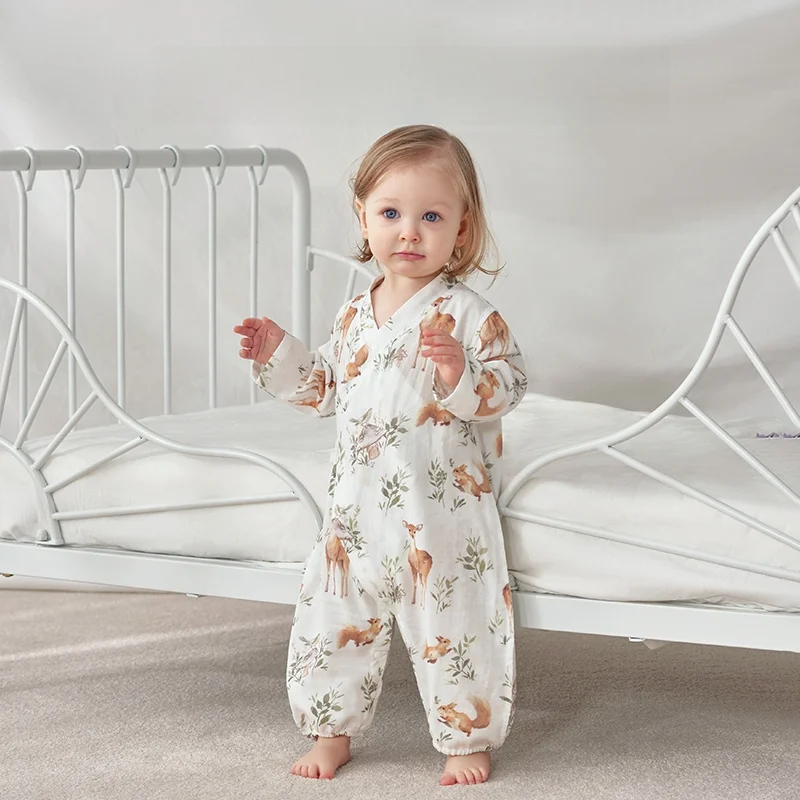 

Детский муслиновый комбинезон-кимоно OUYUN из бамбукового хлопка, с коротким рукавом, дышащий, для новорожденных и младенцев 0-24 месяца