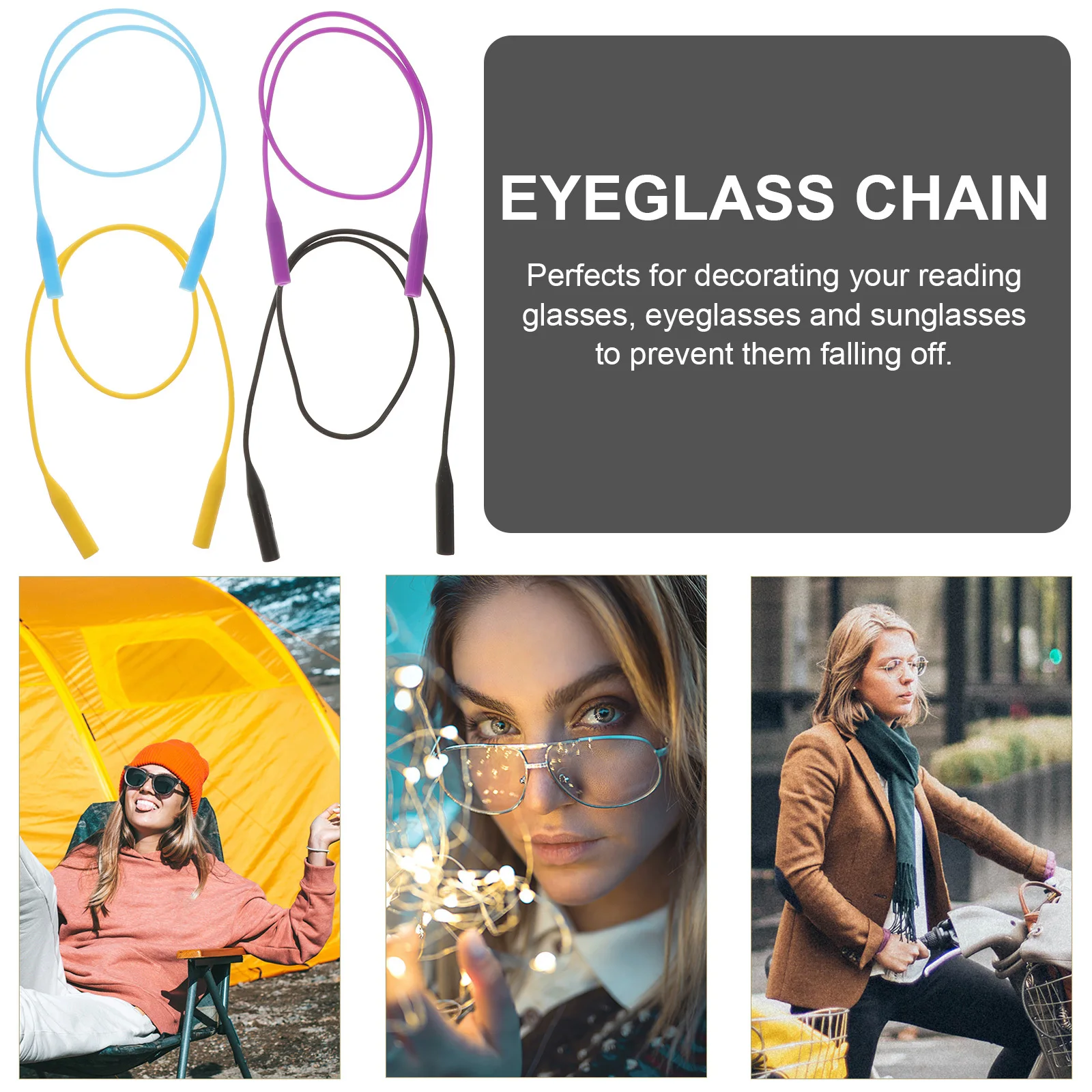 

4Pcs Premium Silicone Non-Slip Eyeglass Chain Sunglass Strap Holder for Outdoor Sports Hiking Fishing Biking Eyeglass Chain