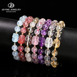 JD Natural Stone Amethyst Gray Moonstone Carved Wealth Pixiu Bead Bracelet Women Luxury Lucky Handmade Stretch Bracelets Female