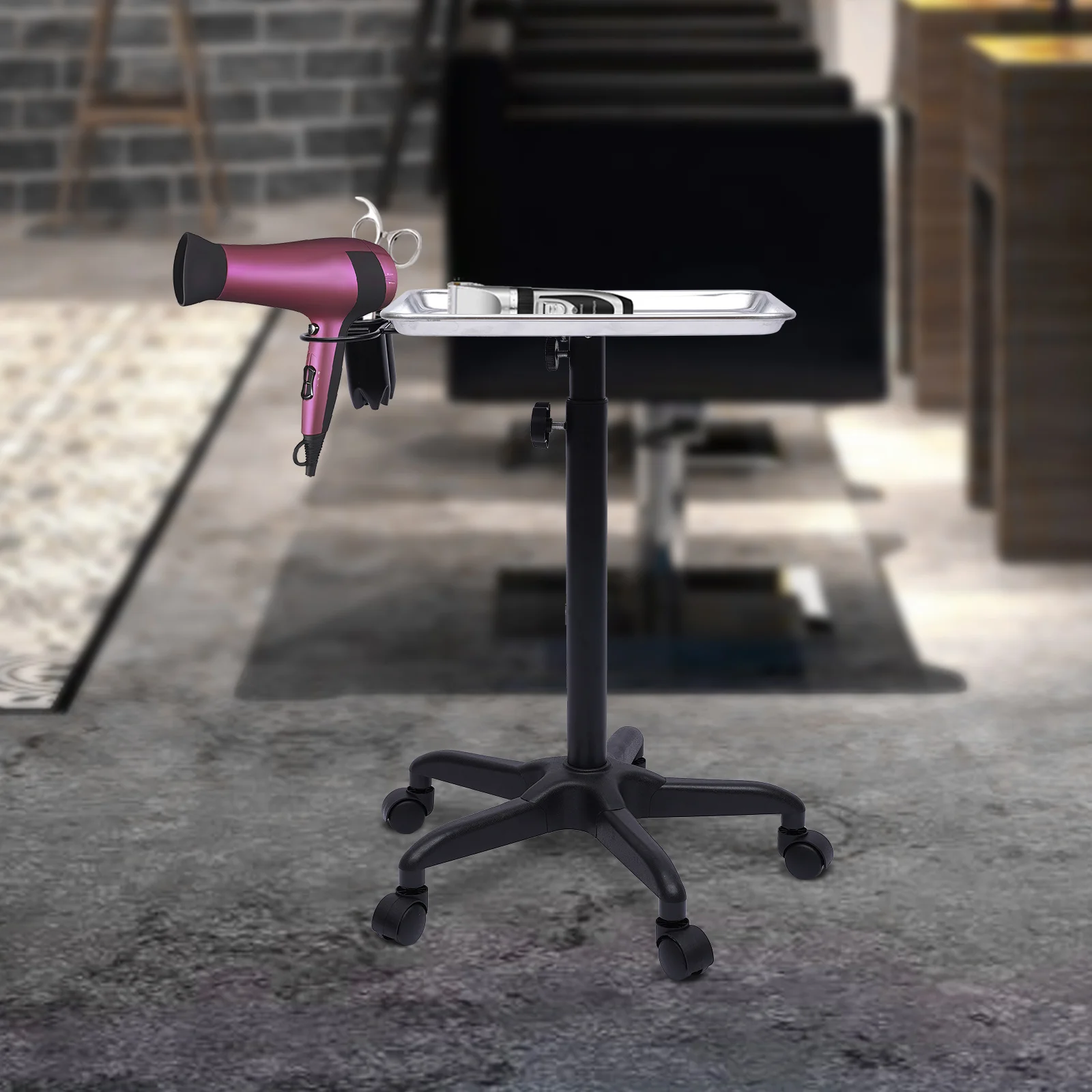 Salon Trolley with Adjustable Height and Hairdryer Rack, Easy to Move