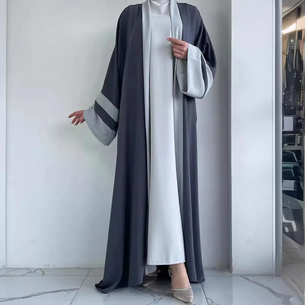 Muslim Two Pieces Sets Women Out Abaya Loose Cardigan Coat Sleeveless Inner Dress Prayer Islamic Clothing Matching Suit Arab New