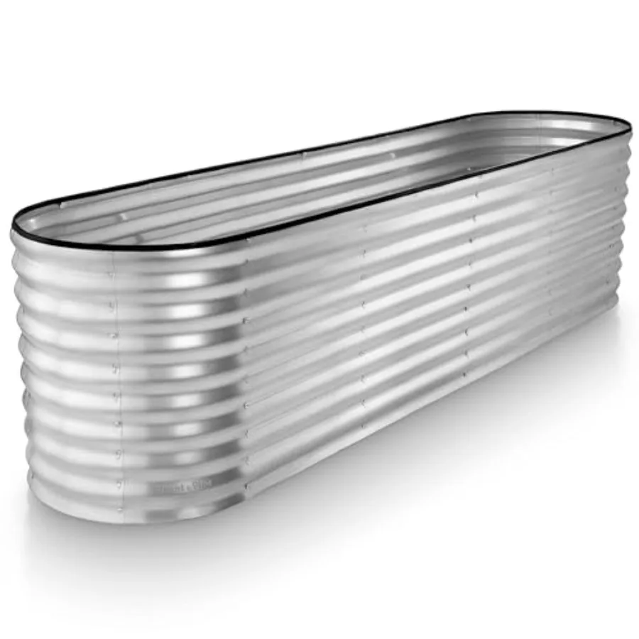 

Outdoor galvanized raised garden beds for vegetables and flowers 8×2×2 ft large metal planter box in silver with patented tool-