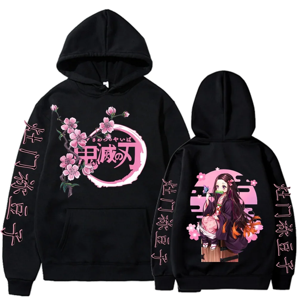 Demon Slayer Anime Hooded Kamado Nezuko Graphic Printed Hooded Autumn Fleece Pullovers  Streetwear Male Harajuku Sweatshirt