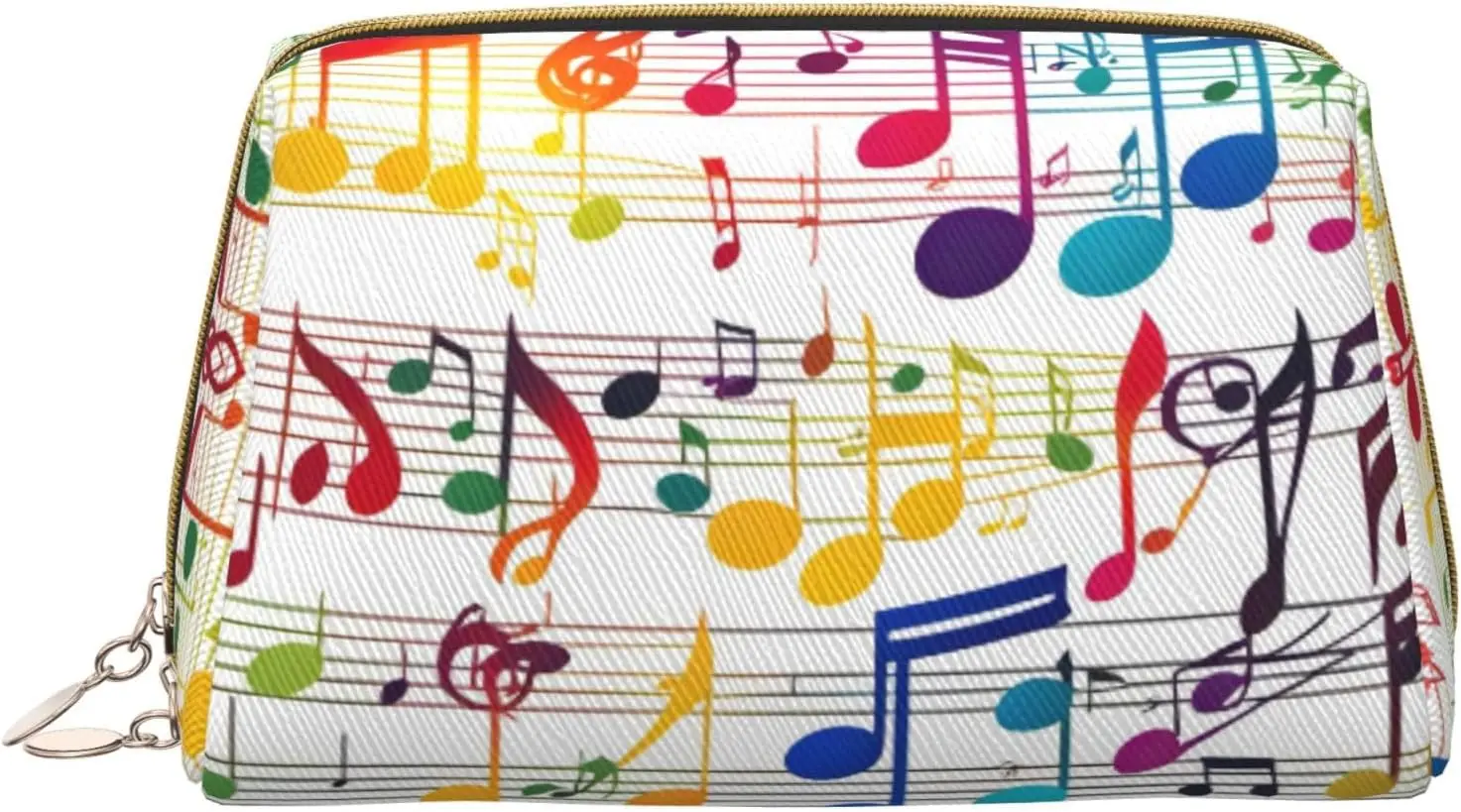 

Colorful Music Notes Print Leather zipper makeup bag Cosmetic Pouch Travel Organizer Toiletry Clutch