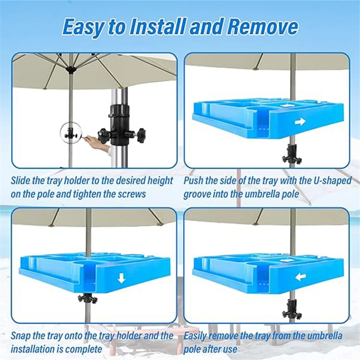 Beach Umbrella Table Tray Outdoor Adjustable Umbrella Tray for 0.7-1.5 INCH Pole Outdoor Beach Umbrellas Blue