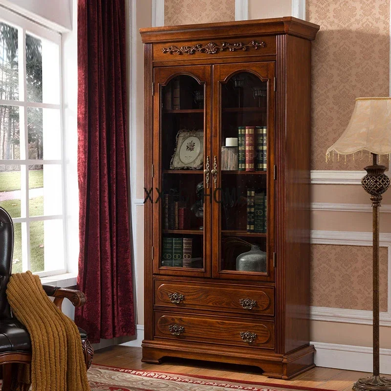 

Комбинированный шкаф-стеллаж из массива дерева в американском стиле с дверцами и стеклянными вставками для книг и документов