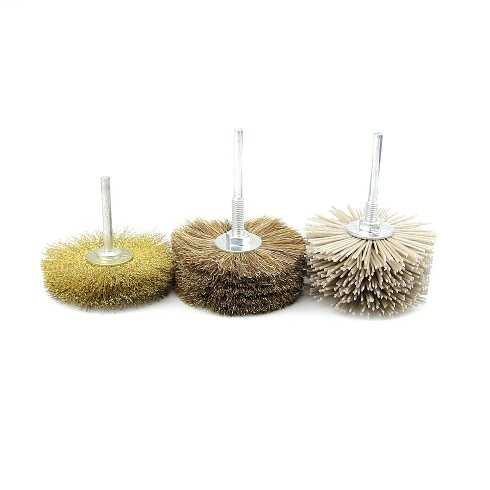 1 piece OD 85mm Drill Radial Polishing Brush Steel Wire & Bristle & Nylon Abrasive Wire Brush Wheel for Wood Furniture Finish