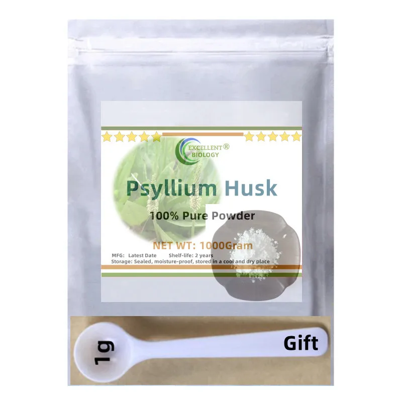 Venta caliente mundial de fábrica, embalaje de bolsa de papel de aluminio sellado personalizado, 100% polvo de cáscara de Psyllium, precio más bajo, entrega rápida