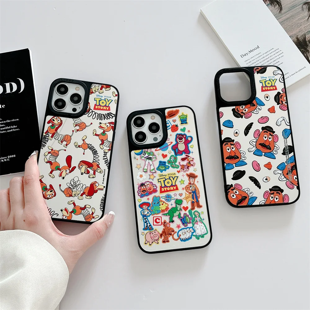 Cartoon Toy Story Woody Buzz Lightyear Mirror Phone Case For iPhone 16 15 14 13 12 11 Pro Max 15pro Soft Bumper Cover