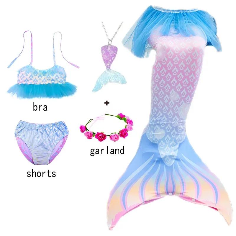 

Anime Kids Swimming Mermaid Tail with Garland Cosplay Children Christmas Girls Gift Fantasy Swimsuit No Fin