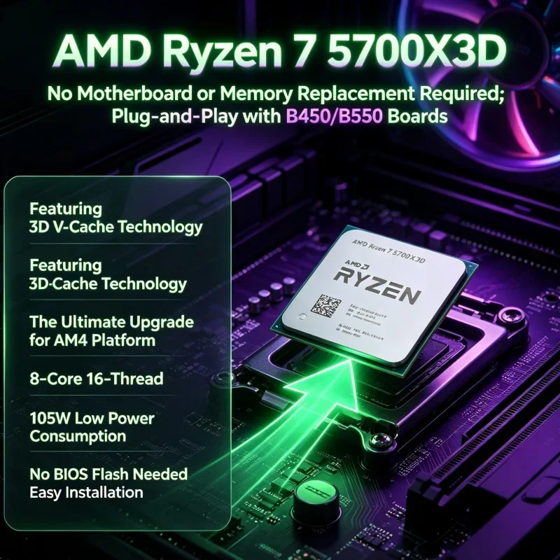 AMD Ryzen 7 5700X3D Processor 1080p high refresh rate gaming build 8 Core 16 Thread 96MB 3D V-Cache AM4 DDR4
