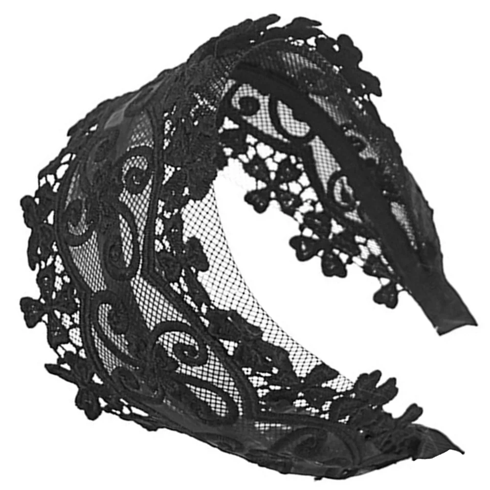 

Elegant Wide Lace Headband Hairband Women Party Hairpiece Decorative Durable Lightweight Black Hair Ornament For Wedding Banquet
