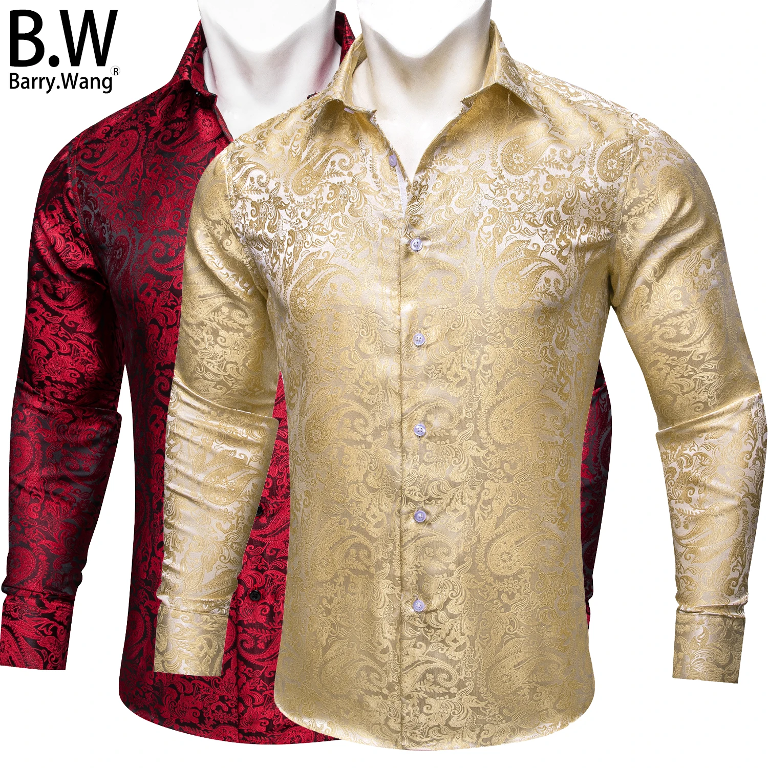 

Stylish Silk Mens Shirts Jacquard Paisley Long Sleeves Formal Casual 26 Colours Male Blouses Wedding Business Prom Barry.Wang