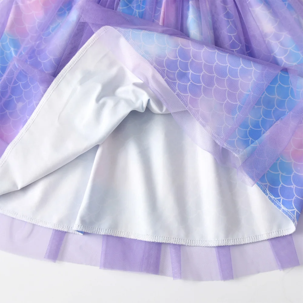 Kinder-Tüllkleid mit Meerjungfrauenschuppen-Print, ärmellos, lila, Prinzessinnenkleid, flauschig, mit Schleifenknoten, Partykleid für Mädchen – Detail 11
