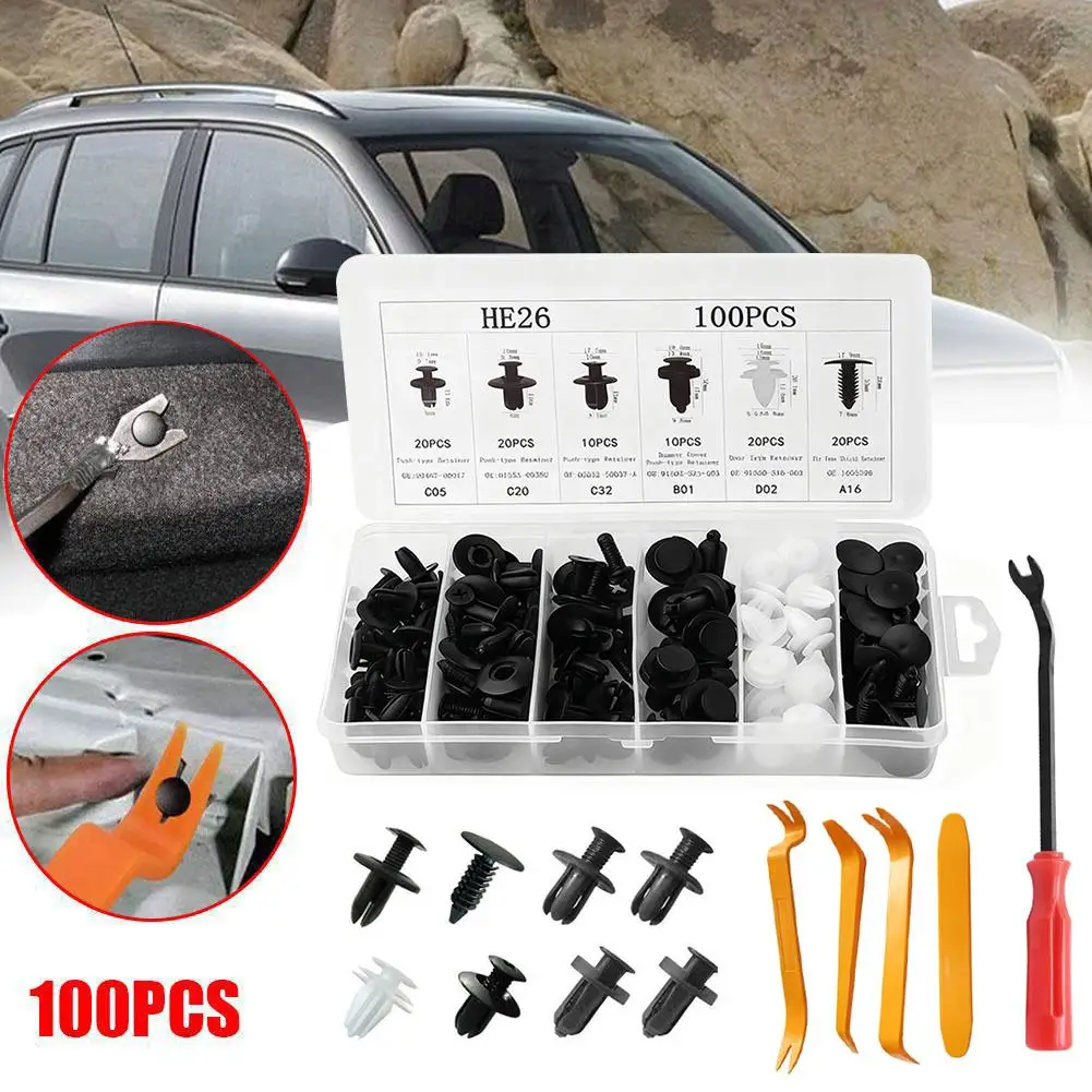 100 قطعة HE26 السيارات السحابة كليب سيارة درابزين دفع التجنيب مختلط الجسم دبوس برشام الوفير الباب لوحة الكسوة مقاطع عالمية مشبك ثابت #3