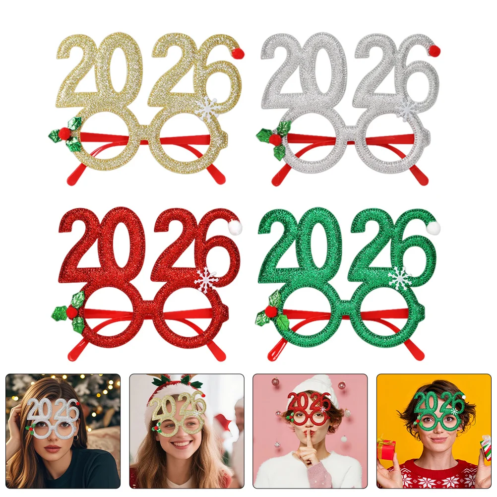 

4Pcs Snowflake Glasses Festive Holiday Eyewear Props Glitter Sunglasses Christmas Party Decorations Funny Holiday Glasses Frames