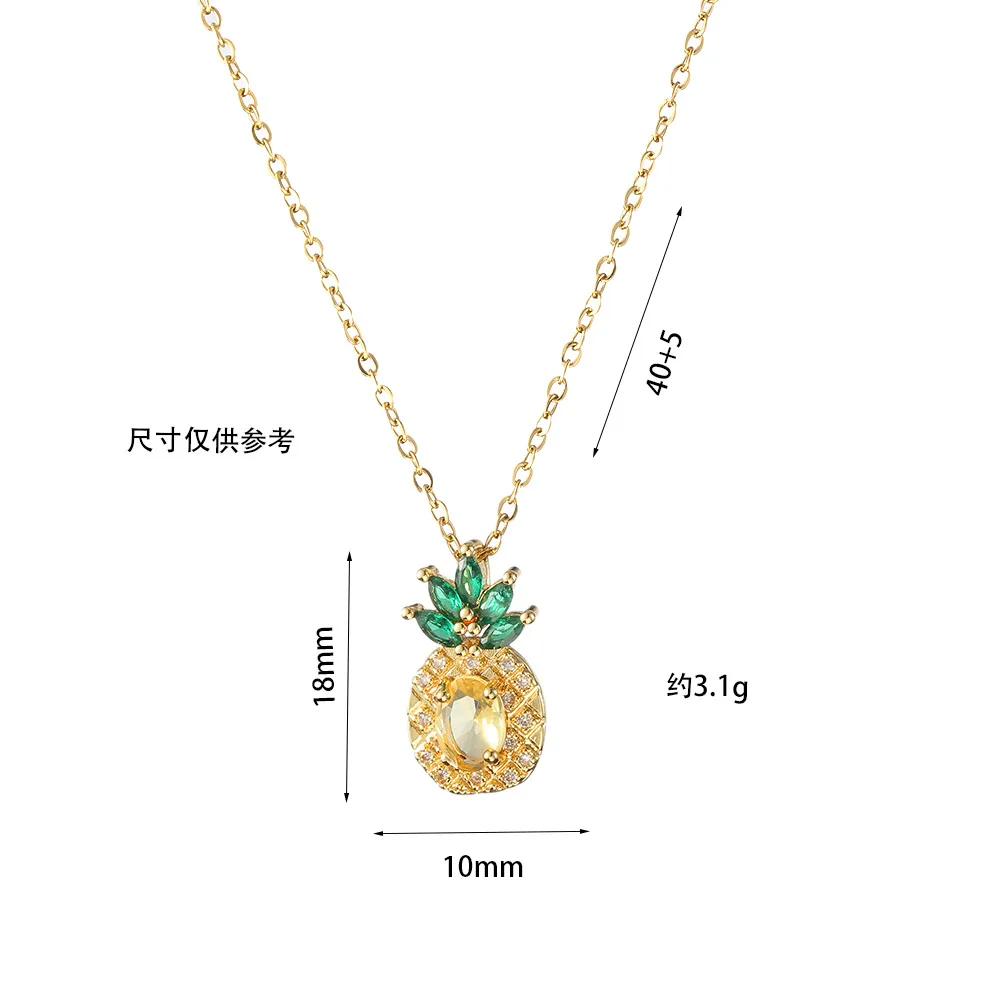 Copper Popular Pineapple Necklace Cubic Zircon Korean Micro Inlay Jewelry Fruit Series Earrings Net Ring For Women Jewelry Set