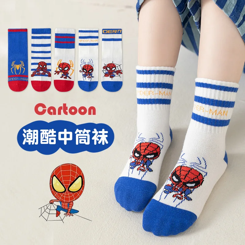 

5Pair New Children Spider Man Baby Cute Cartoon Soft Short Socks for Kids Fashion Winter Mid-calf Socks for Boys Girls 1-12Y