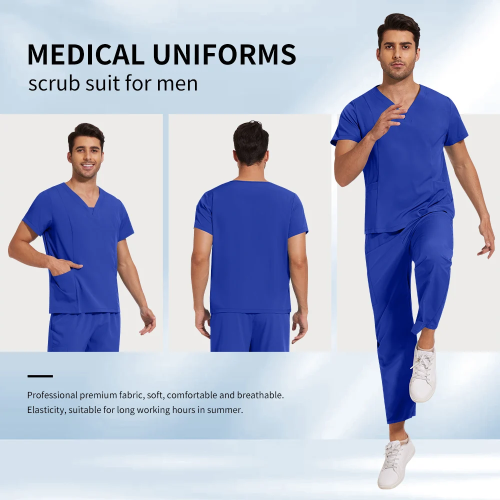 Niaahinn Scrubs Medical Durable Uniforms V-neck Pet Grooming Working Clothes Short-sleeved Suits Breathable Fabric Medical Suits