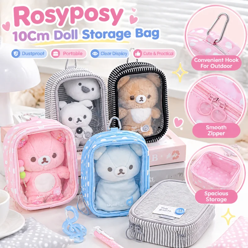 Rosyposy 10Cm Doll Storage Bag Transparent Dustproof Protective Case Portable Plush Doll Display Carrying Pouch For Outdoor