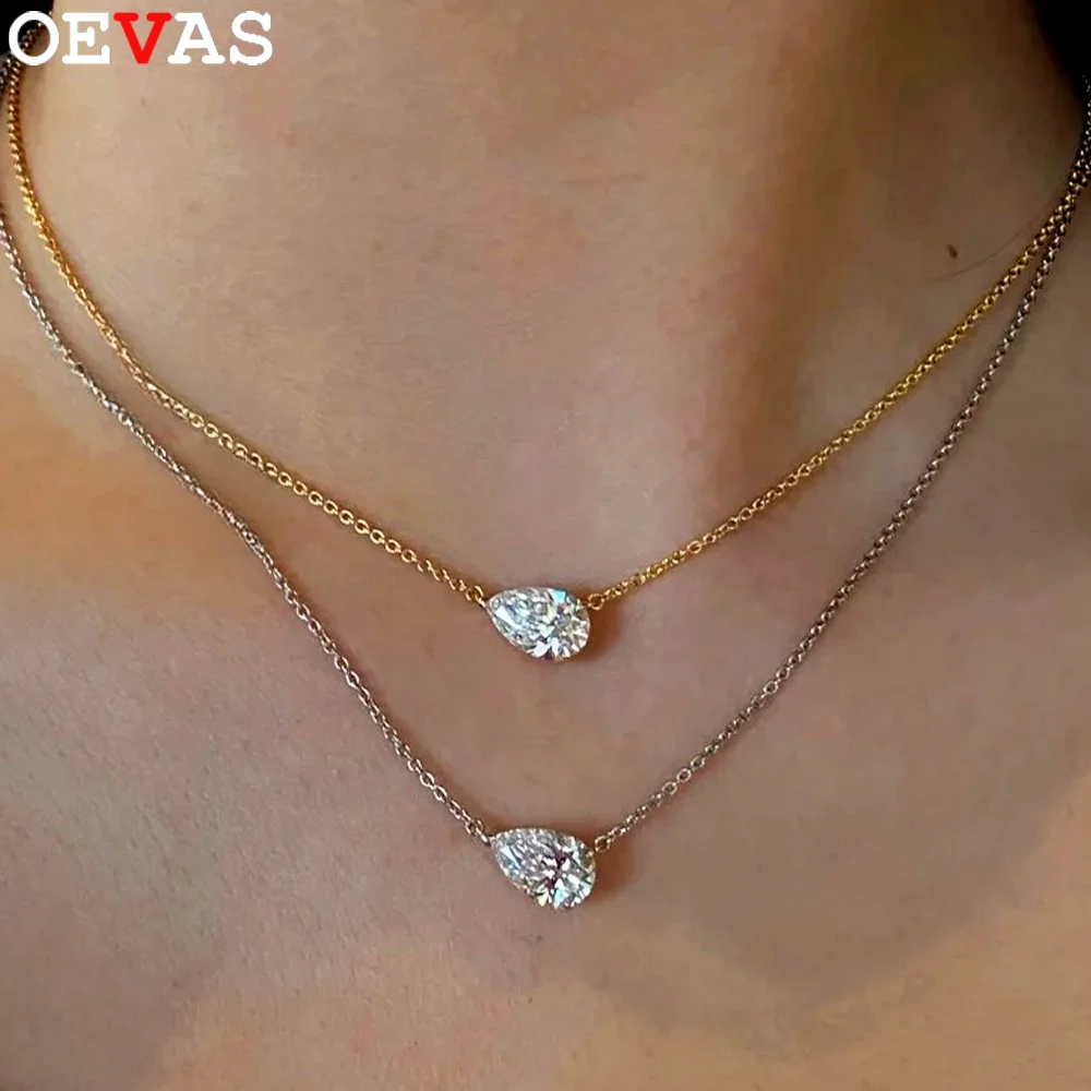 

OEVAS 1-2CT ожерелье с подвеской из муассанита грушевидной огранки для женщин S925, серебро D, цвет, лабораторное ожерелье с бриллиантами в форме капли воды, вечерние ювелирные изделия