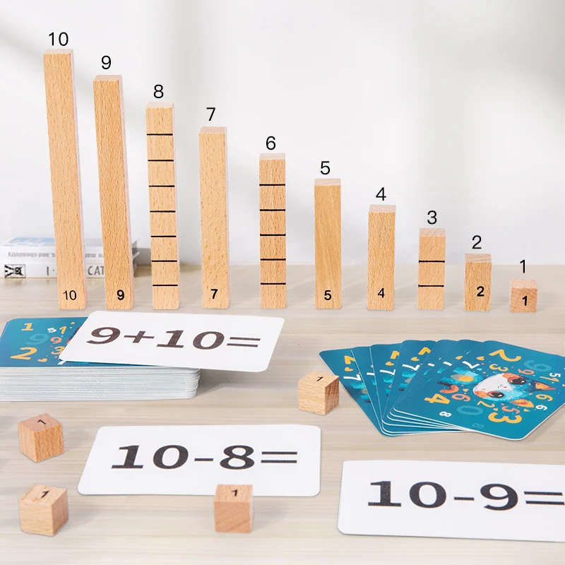 Drewniane zabawki matematyczne Montessori Dodawanie Odejmowanie Pomoce dydaktyczne Zabawka edukacyjna Liczenie kije Drewniane prezenty dla małych dzieci