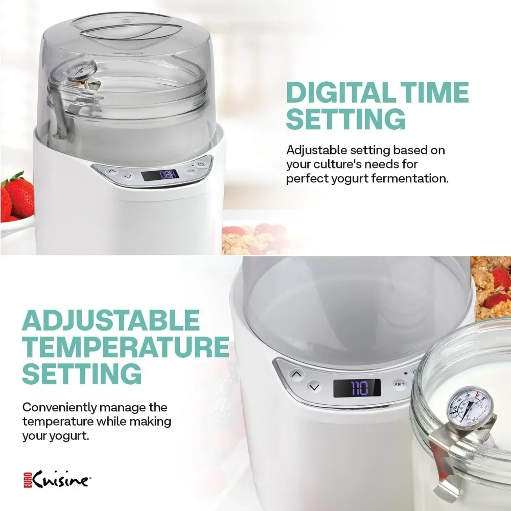 Yogurt Maker with 2 Quart Glass Jar (64 Oz.), White, 2025 Edition, Adjustable Time & Temperature Control