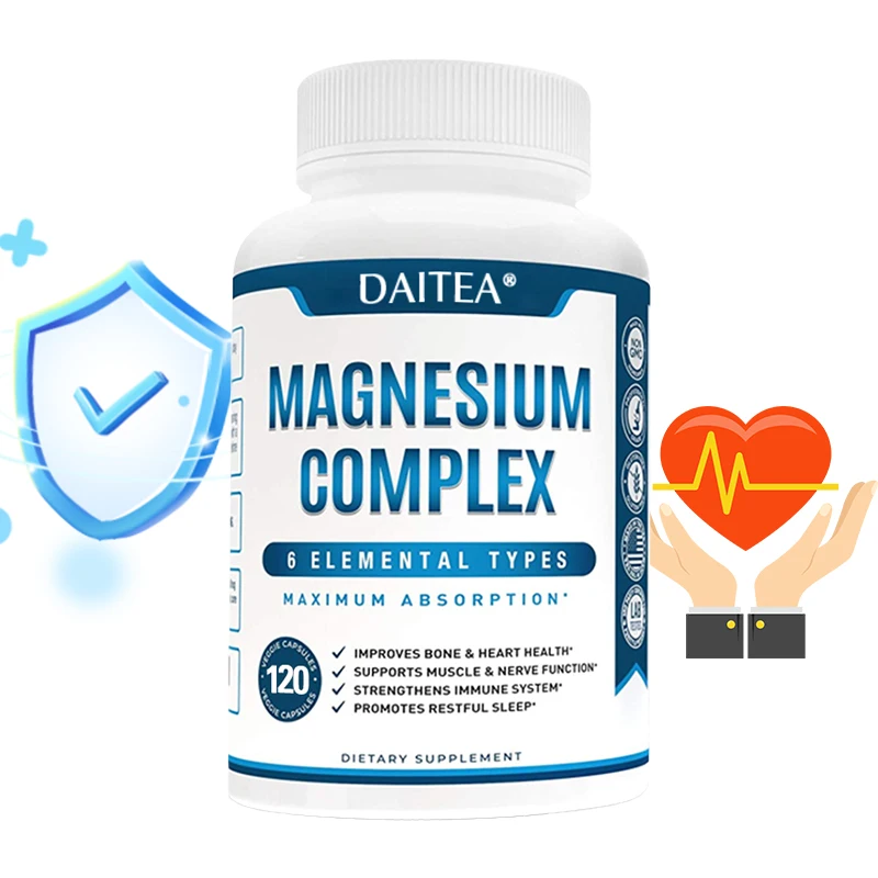 

Daitea High Absorption Magnesium Complex Capsules - Dietary Supplement for Muscle, Bone, Nerve Health, Non-GMO - 120 Capsules