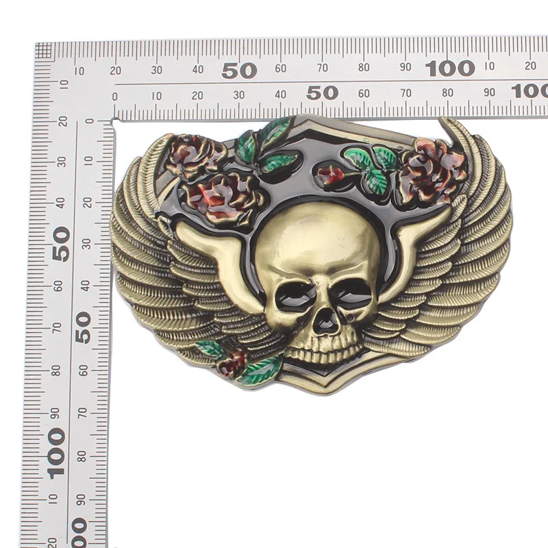 Cinturón de cuero con hebilla de Metal para mujer, cinturilla decorativa con diseño de calavera rosa, cabeza de esqueleto de Metal pesado, estilo Rock