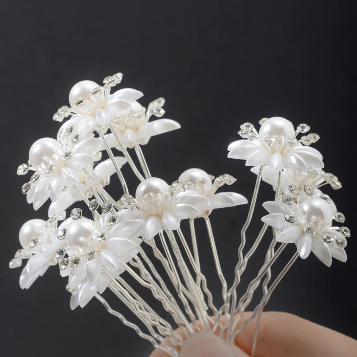 12pcs flat hair hairpins, pearl flower hair accessories, braided hair accessories with diamond pins, U-shaped clip small hairpin