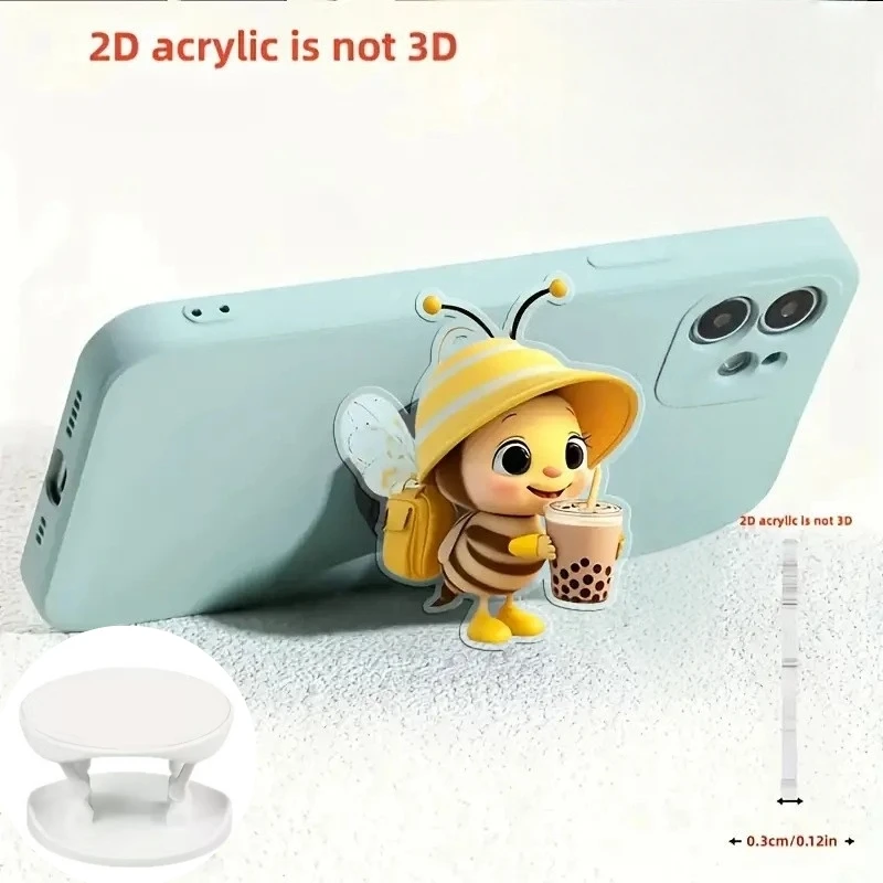 Soporte retráctil para teléfono con abeja acrílica 2D, lindo diseño de abeja de té de la leche, se puede extender al teléfono, más conveniente para ver vídeos y espectáculos, añade un toque lindo al teléfono, práctico pequeño accesorio para teléfonos
