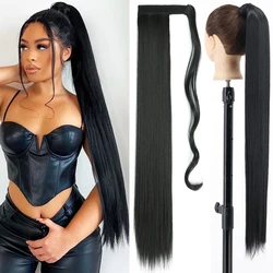 Synthetic Ponytail Hair Extension Long Straight Clip In Natural Hairpiece Black Blonde Hairstyle 85cm Wrap Around Pony Tail