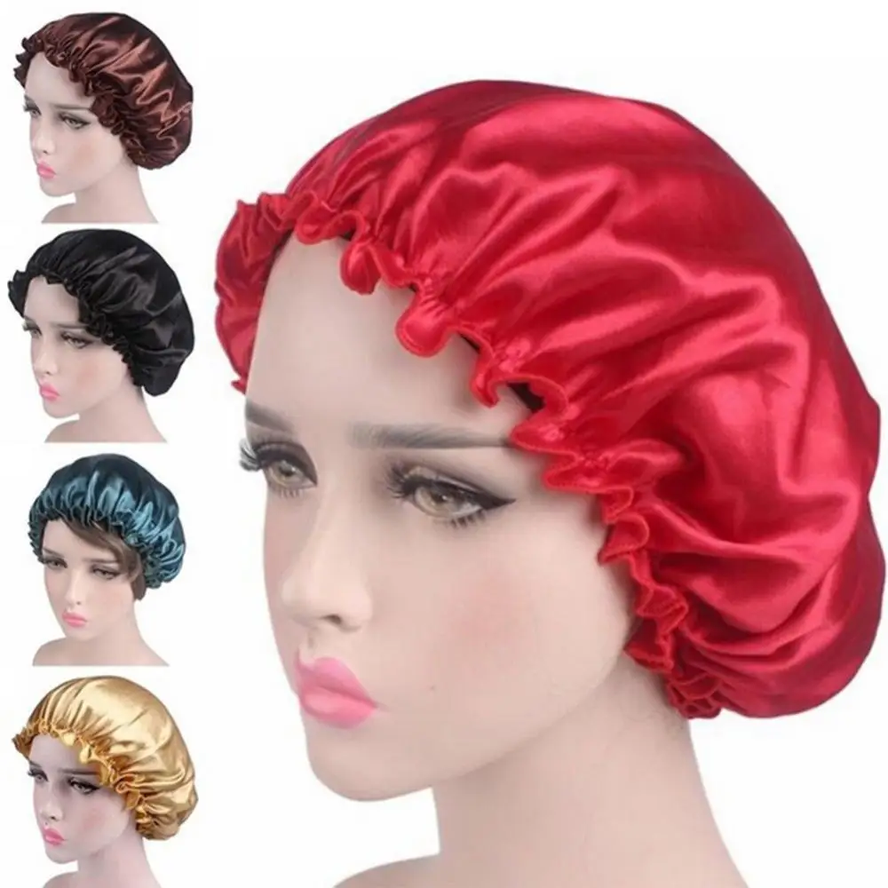 Solid Color Cap Women Hat Elastic Satin Lace Night Sleep Chemotherapy Hair Care for Barber Accessories