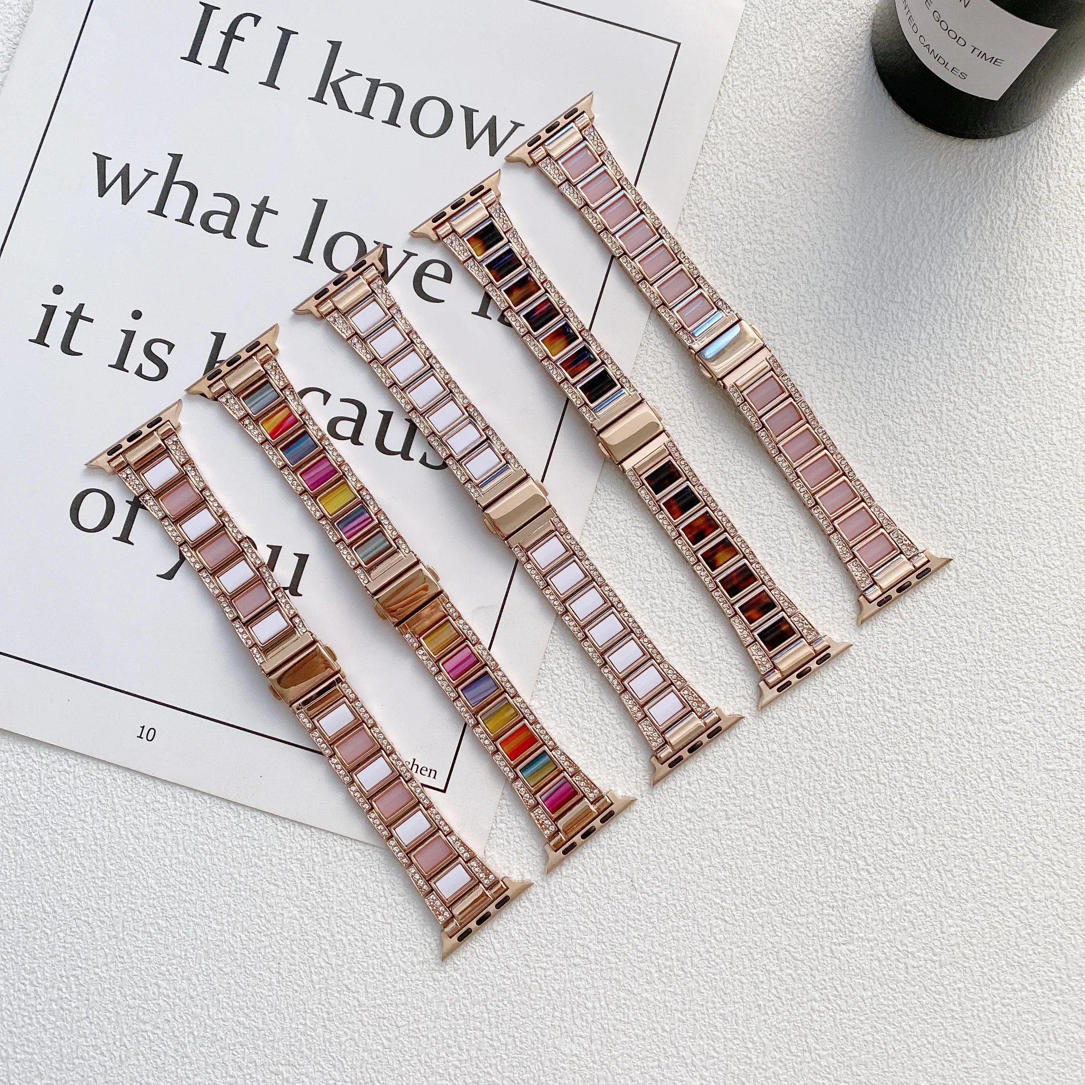 Metal+Resin Strap for Apple Watch Ultra/2 10 9 8 7 6 5 4 SE Women Diamond Bracelet for 49mm 46mm 45mm 41mm 44mm 40mm 42mm Correa