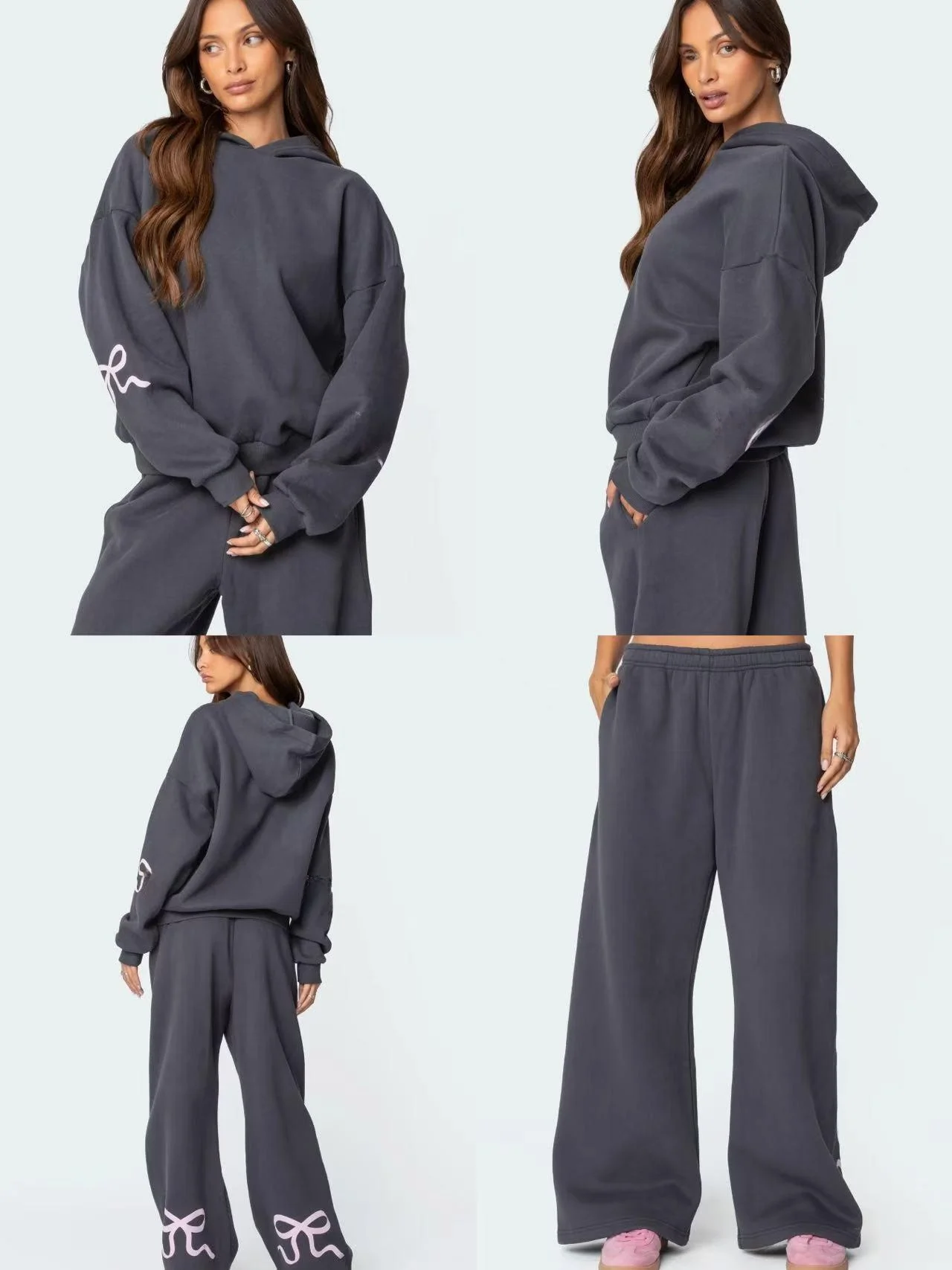 

Свободная толстовка с капюшоном и декоративным узлом, универсальные повседневные брюки с широкими штанинами на все сезоны, простая уличная одежда в стиле Ele Streetwear