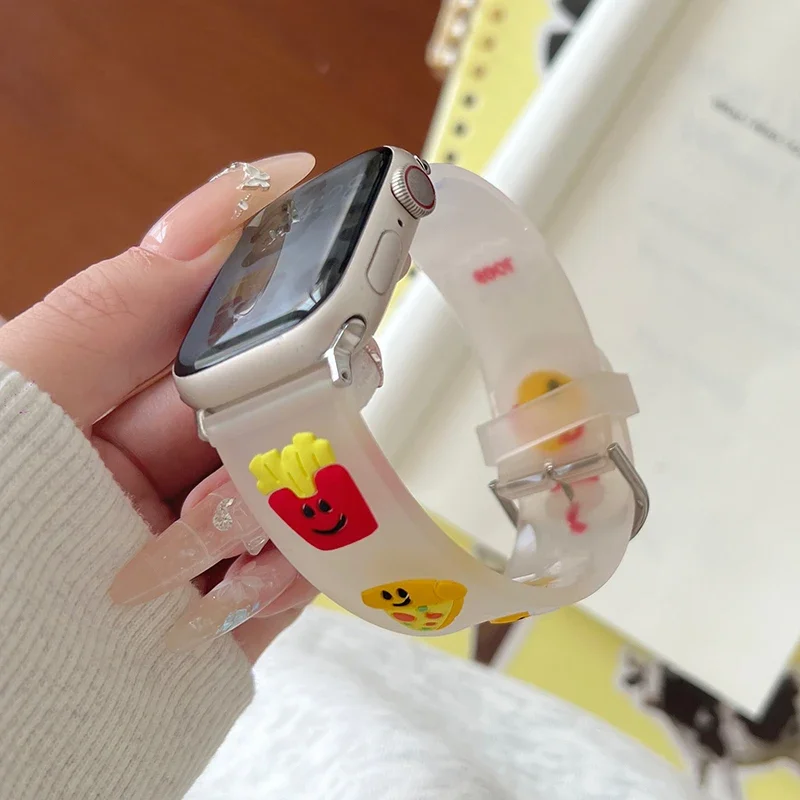 Cinturino in Silicone opaco cartone animato per cinturino Apple Watch 44mm 45mm 40mm 41 38 Ultra 2 49mm bracciale trasparente per Iwatch 9 8 7 6 5 SE