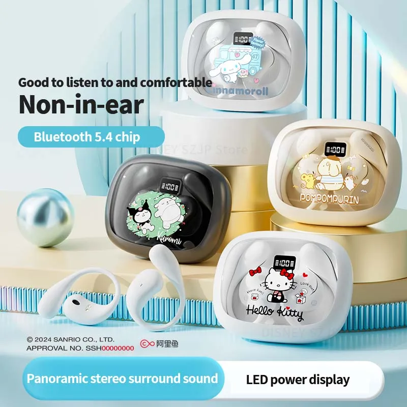 Sanrio Open Wireless Earphones X36 Kuromi Bluetooth 5.4 Headphone Cute Hello Kitty Wireless Headsets Noise Reduction Low Latency