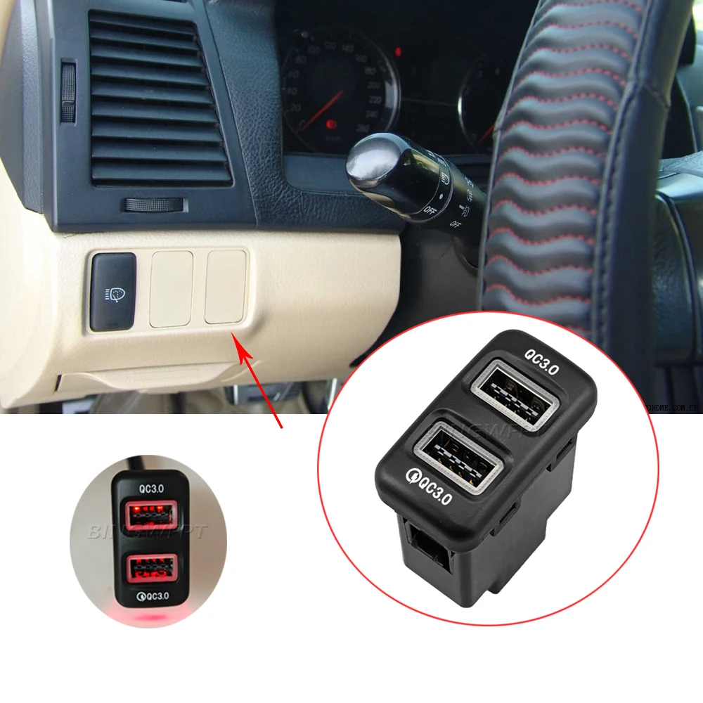 Dual USB Fast Charging Car Power Adapter Embedded Charger Socket For Toyota Highlander 2001 2002 2003 2004 2005 2006 2007 view 4