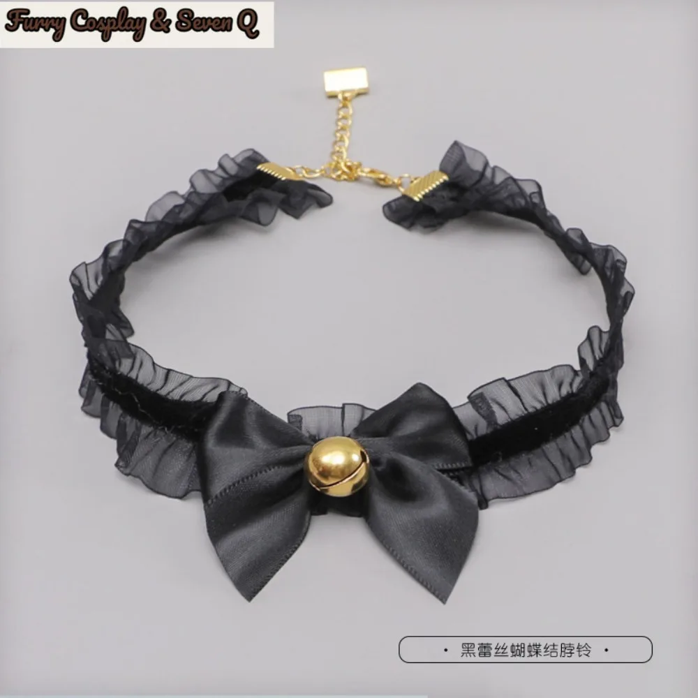 Handmade Lolita Neck Bell Props Lace Bow Bell Collar Bow Anime Cosplay Costume Accessories 6